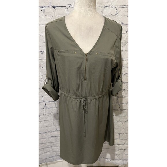 MPH Collections Dresses & Skirts - MPH Womens PXL Shirt Dress Olive Green Military Inspired Zip Front